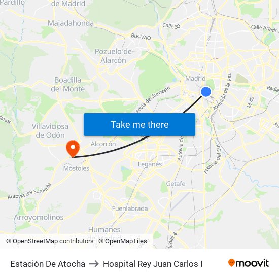 Estación De Atocha to Hospital Rey Juan Carlos I map