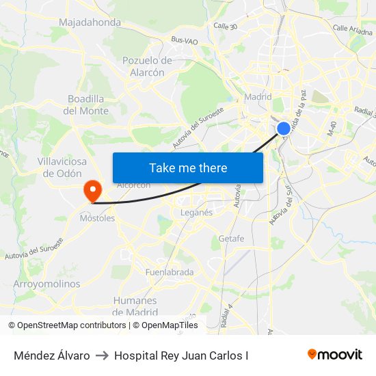 Méndez Álvaro to Hospital Rey Juan Carlos I map