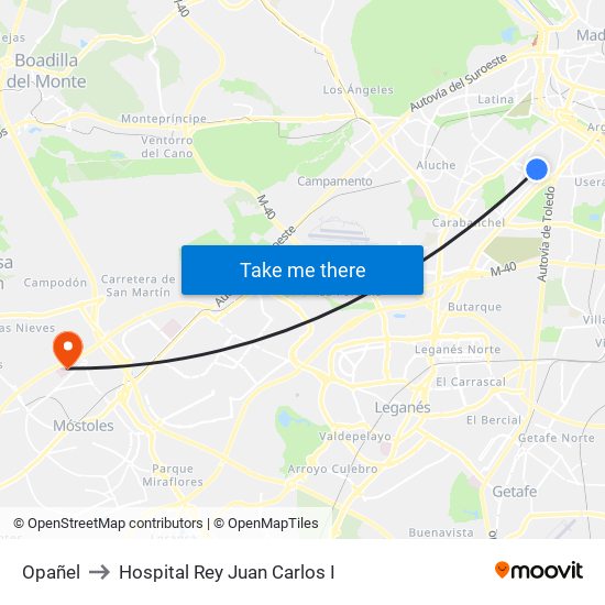 Opañel to Hospital Rey Juan Carlos I map