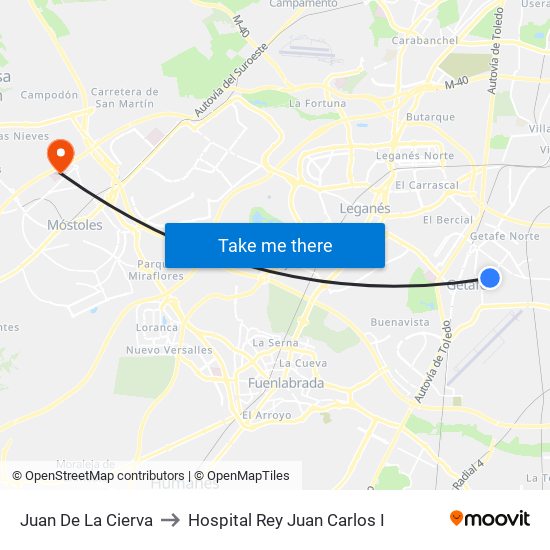 Juan De La Cierva to Hospital Rey Juan Carlos I map