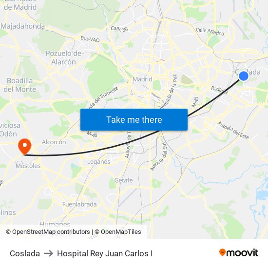 Coslada to Hospital Rey Juan Carlos I map