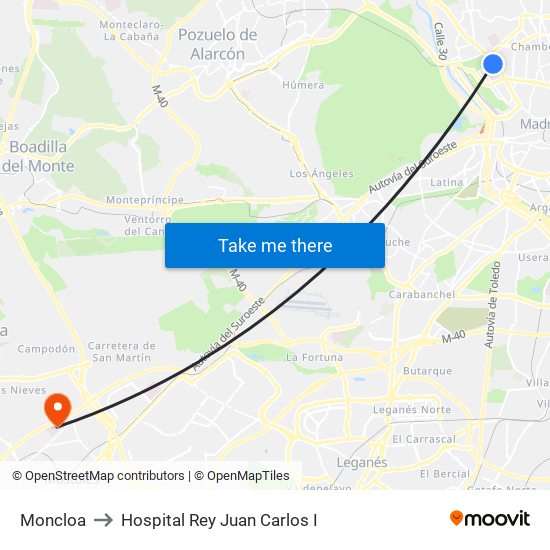 Moncloa to Hospital Rey Juan Carlos I map