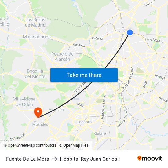Fuente De La Mora to Hospital Rey Juan Carlos I map