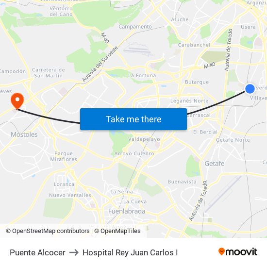 Puente Alcocer to Hospital Rey Juan Carlos I map