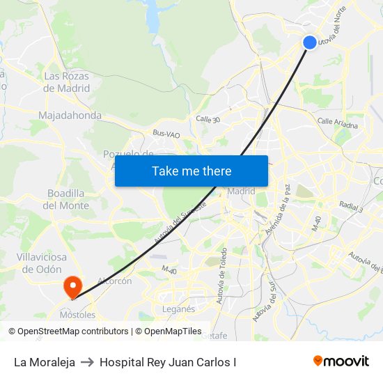 La Moraleja to Hospital Rey Juan Carlos I map
