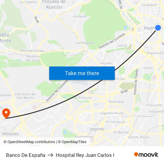 Banco De España to Hospital Rey Juan Carlos I map