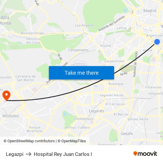 Legazpi to Hospital Rey Juan Carlos I map