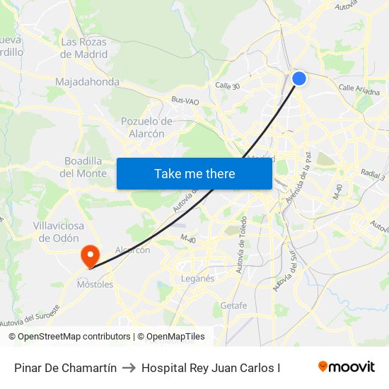 Pinar De Chamartín to Hospital Rey Juan Carlos I map