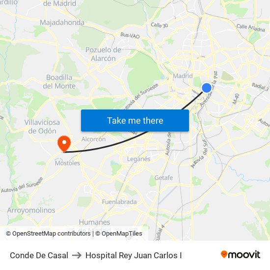 Conde De Casal to Hospital Rey Juan Carlos I map