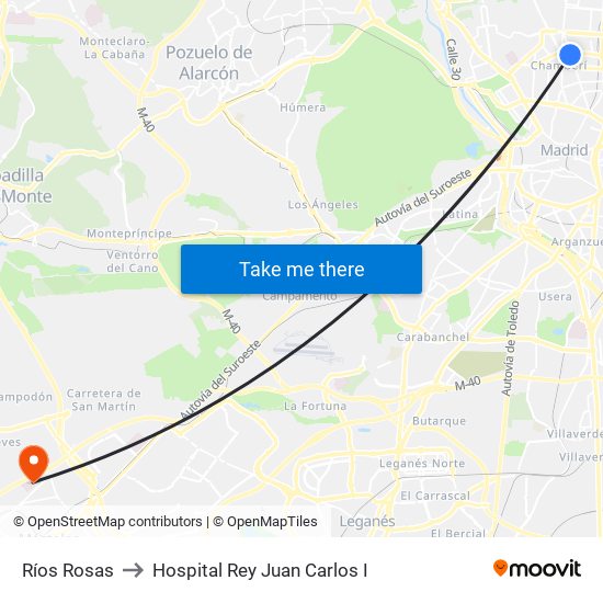 Ríos Rosas to Hospital Rey Juan Carlos I map