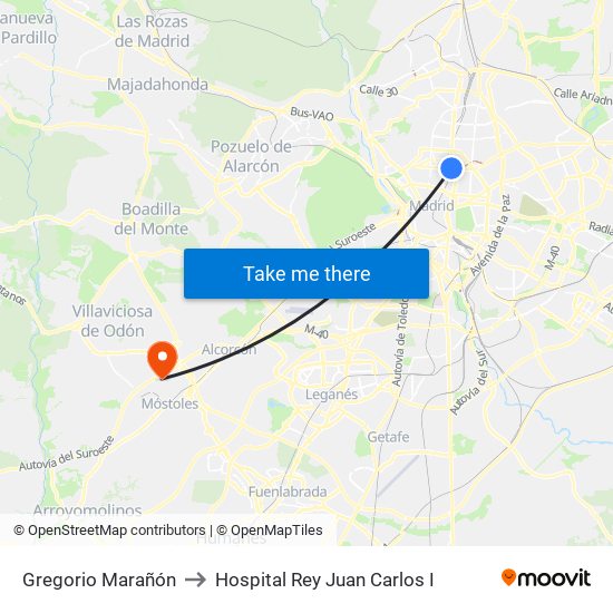 Gregorio Marañón to Hospital Rey Juan Carlos I map