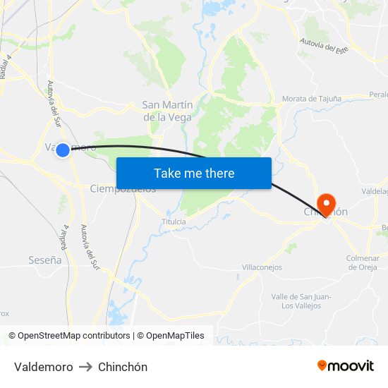 Valdemoro to Chinchón map