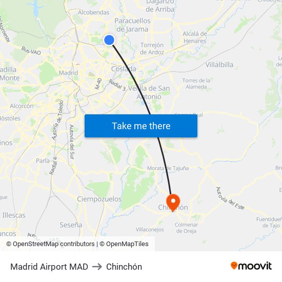 Madrid Airport MAD to Chinchón map