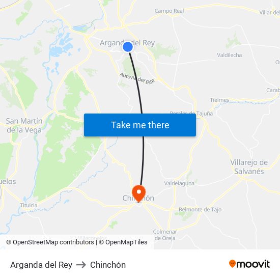 Arganda del Rey to Chinchón map
