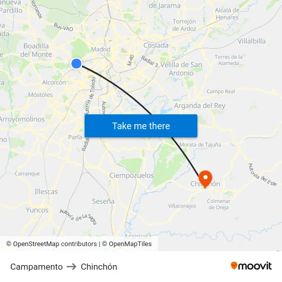 Campamento to Chinchón map
