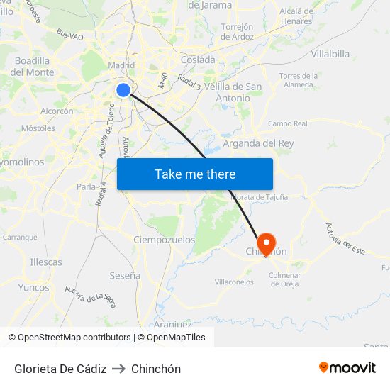 Glorieta De Cádiz to Chinchón map