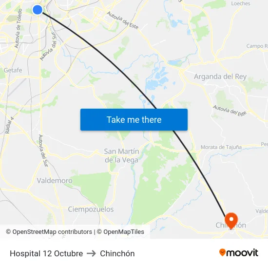 Hospital 12 Octubre to Chinchón map