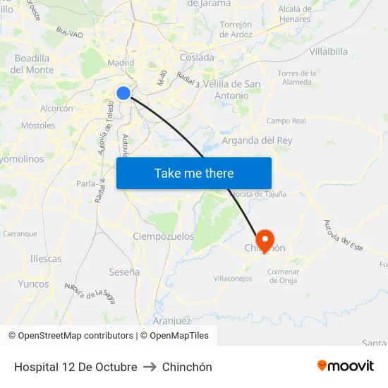 Hospital 12 De Octubre to Chinchón map