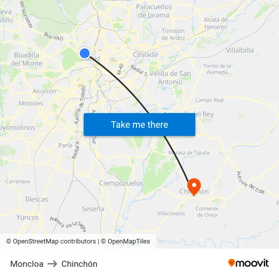 Moncloa to Chinchón map