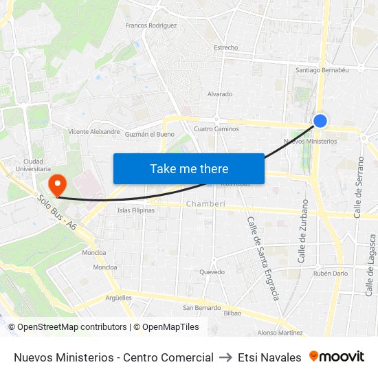 Nuevos Ministerios - Centro Comercial to Etsi Navales map