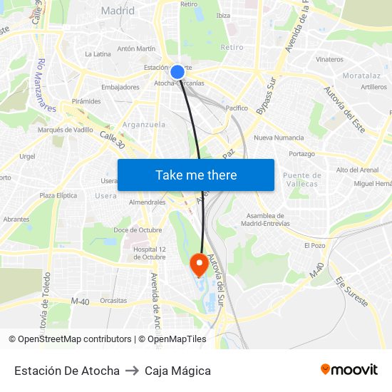 Estación De Atocha to Caja Mágica map