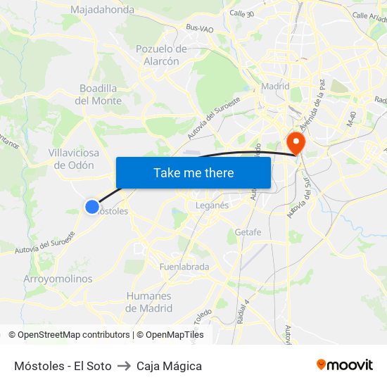 Móstoles - El Soto to Caja Mágica map