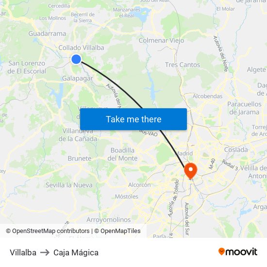 Villalba to Caja Mágica map