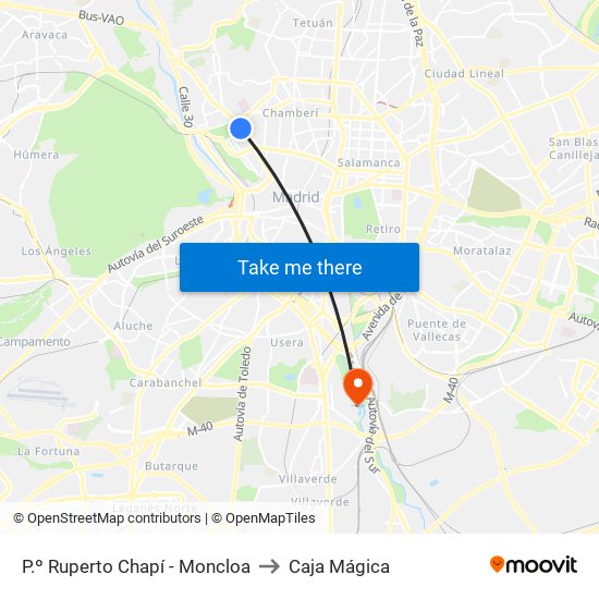 P.º Ruperto Chapí - Moncloa to Caja Mágica map