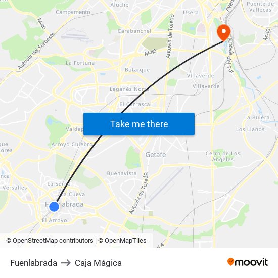 Fuenlabrada to Caja Mágica map