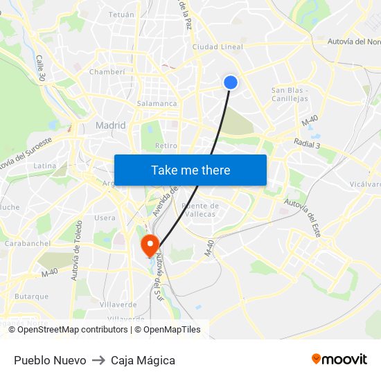 Pueblo Nuevo to Caja Mágica map