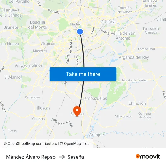 Méndez Álvaro Repsol to Seseña map