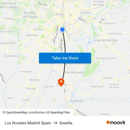 Los Rosales Madrid Spain to Seseña map
