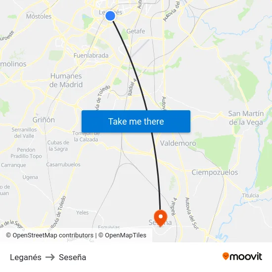Leganés to Seseña map