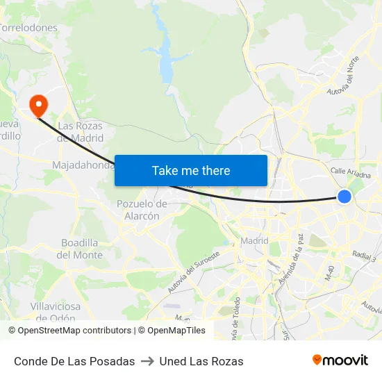 Conde De Las Posadas to Uned Las Rozas map