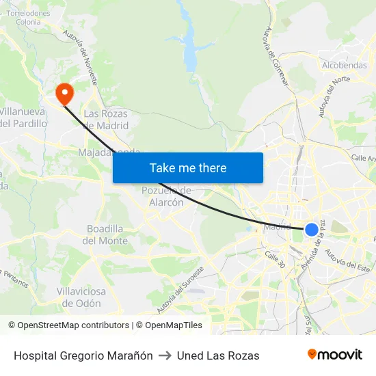 Hospital Gregorio Marañón to Uned Las Rozas map