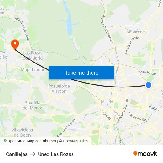 Canillejas to Uned Las Rozas map