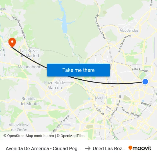 Avenida De América - Ciudad Pegaso to Uned Las Rozas map