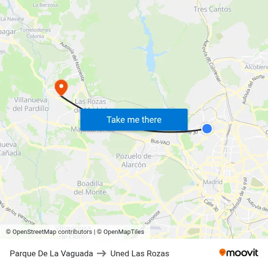 Parque De La Vaguada to Uned Las Rozas map