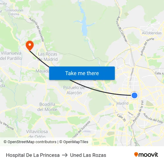 Hospital De La Princesa to Uned Las Rozas map