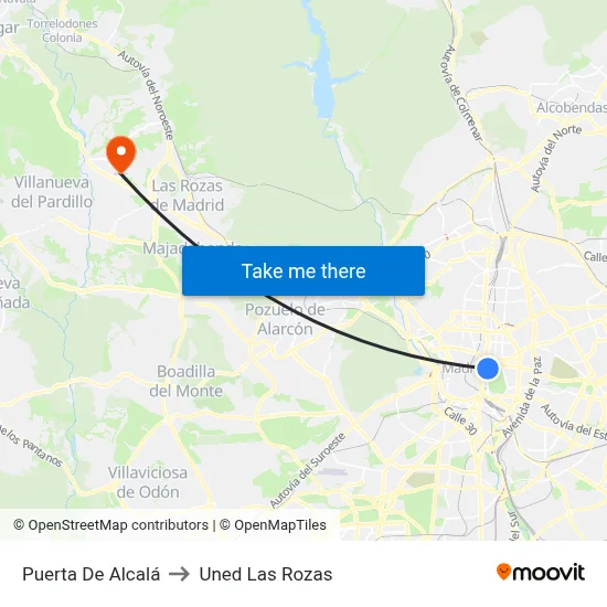 Puerta De Alcalá to Uned Las Rozas map