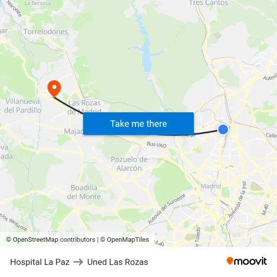 Hospital La Paz to Uned Las Rozas map