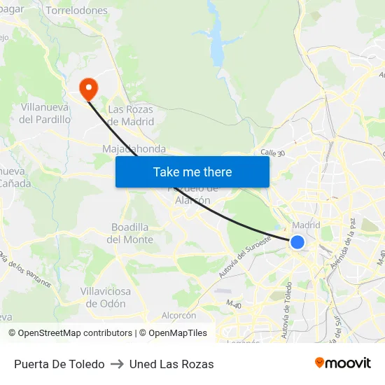 Puerta De Toledo to Uned Las Rozas map