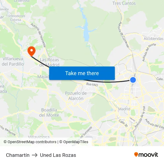 Chamartín to Uned Las Rozas map