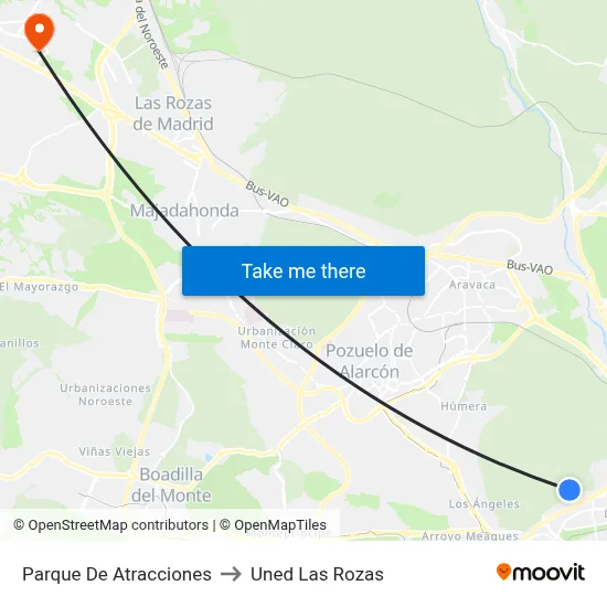 Parque De Atracciones to Uned Las Rozas map