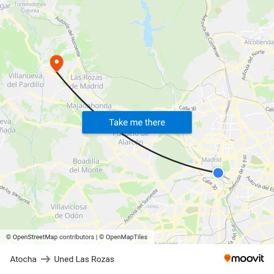 Atocha to Uned Las Rozas map