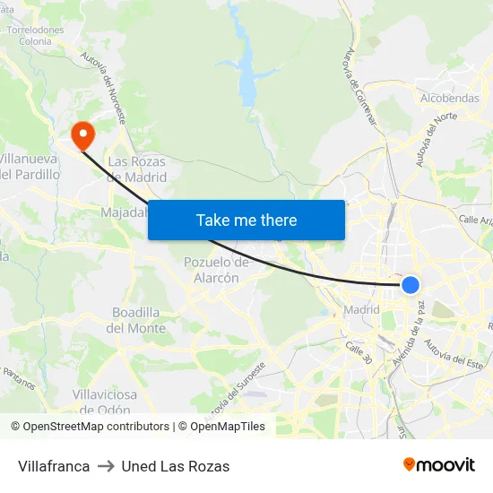 Villafranca to Uned Las Rozas map