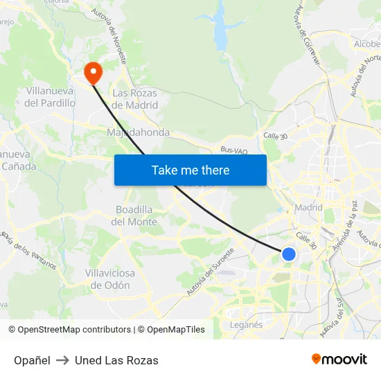Opañel to Uned Las Rozas map