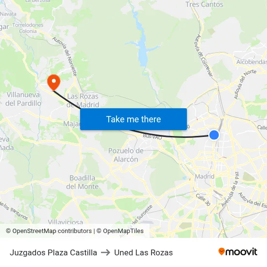Juzgados Plaza Castilla to Uned Las Rozas map