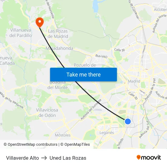 Villaverde Alto to Uned Las Rozas map