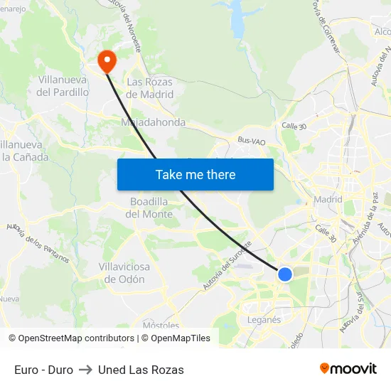Euro - Duro to Uned Las Rozas map